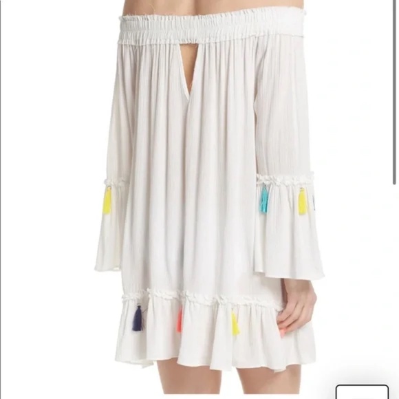 Surf Gypsy White Tassel off Shoulder Cover Up Dress MEDIUM - Picture 14 of 15